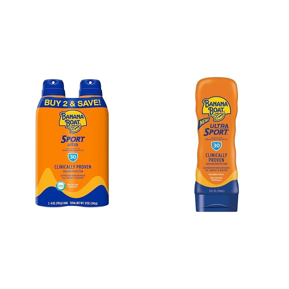 Banana Boat Sport Ultra SPF 30 Sunscreen Spray | SPF 30, Spray On Sunscreen & Sport Ultra SPF 30 Sunscreen Lotion, 8oz | Oxybenzone Free Sunscreen