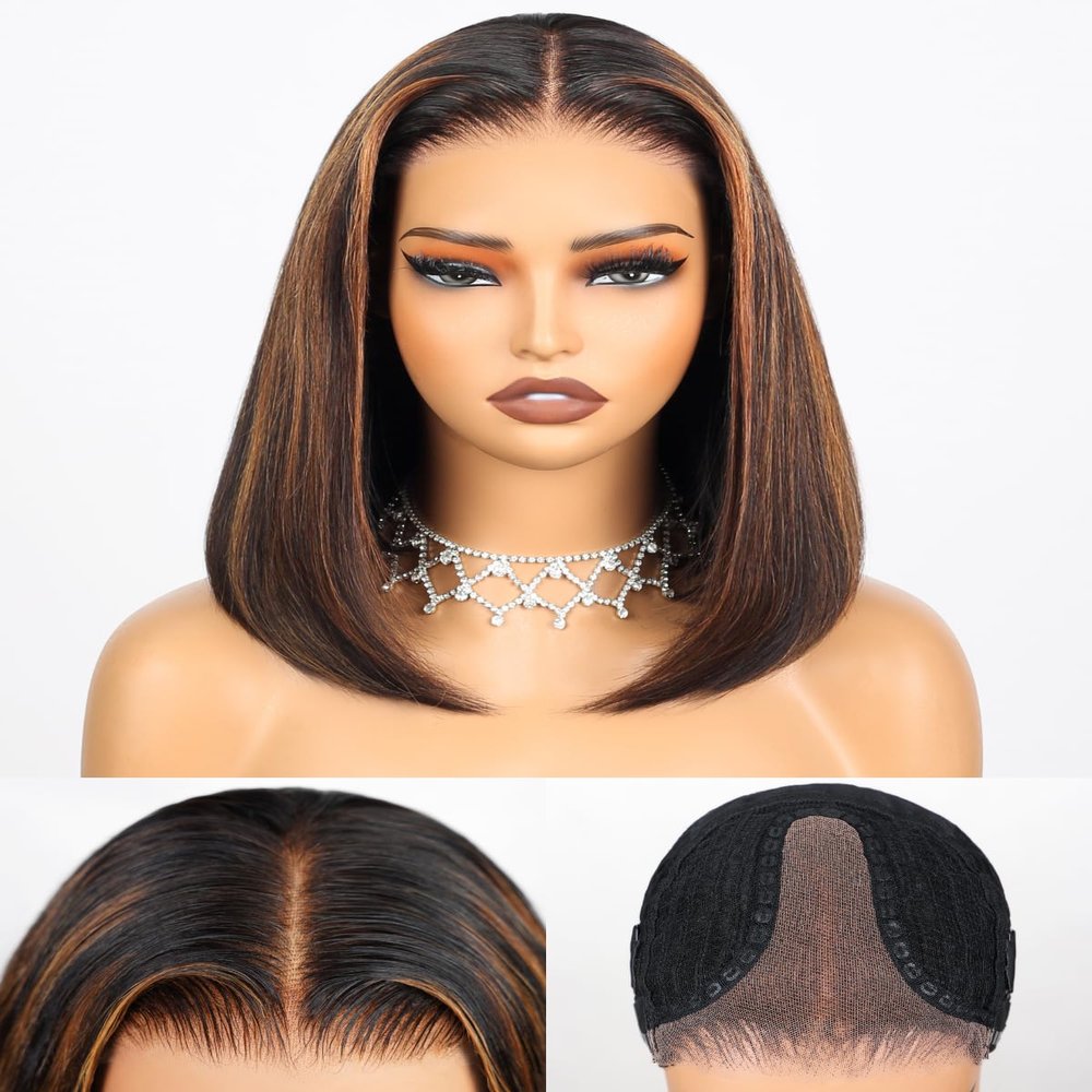 Arabella Hair 12inch 6x6 Ready to Go Glueless Wig Human Hair 1B/30 Highlight Bob Wig Real 210% Density 12a Straight Bob Wigs Human Hair Pre Cut Lace Pre Bleached Tiny Knots