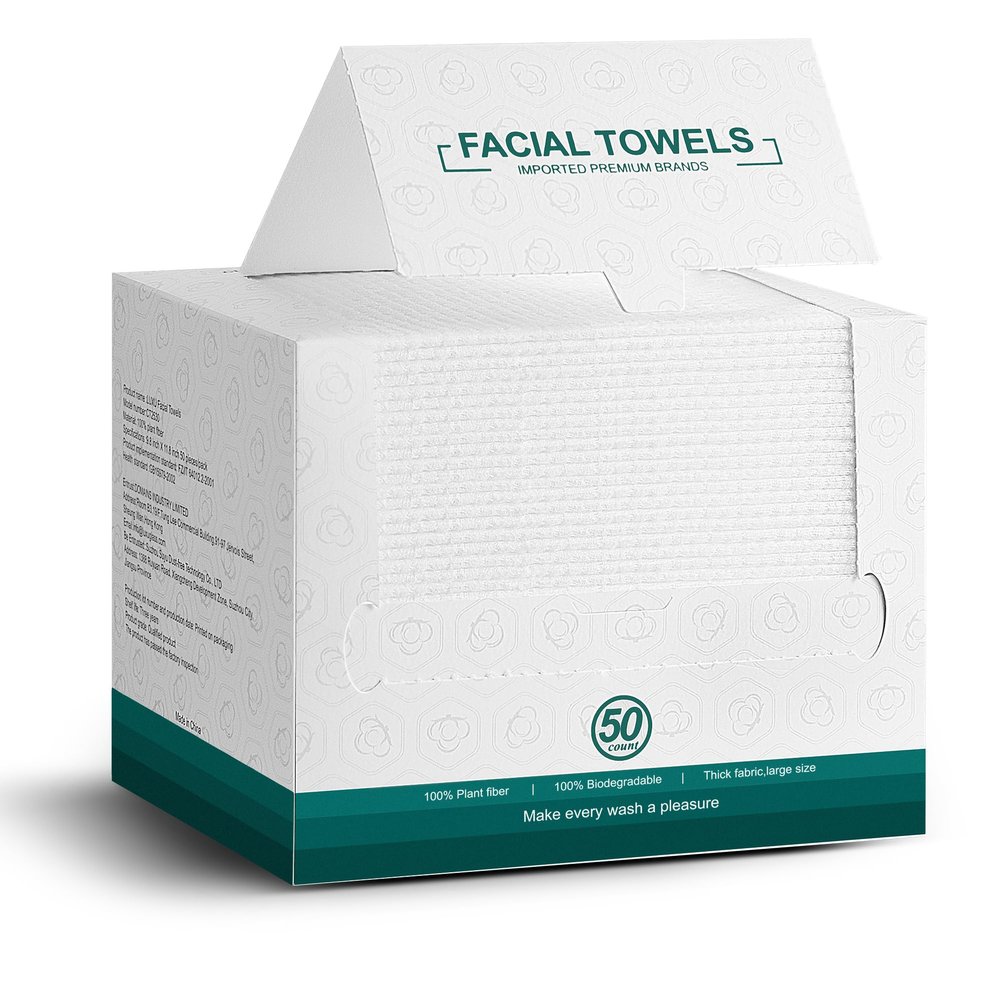 Disposable Face Towels,Extra Thick Soft Clean Facial Towels,Super Absorbent,Biodegradable Dry Wipes,Cruelty-Free Facial Washcloth for Sensitive Skin,Travel,Makeup Remover,50 Count,7.9"12"