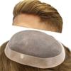 Mens Hair System Poly Coated Around Human Hair Toupee for Men Monofilament Mens Toupee 6"X9"#17 Dark Ash Blonde-120% Light to Medium Density view 1