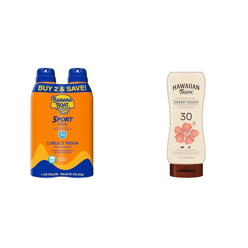 Banana Boat Sport Ultra SPF 30 Sunscreen Spray | SPF 30, Spray On Sunscreen & Hawaiian Tropic Sheer Touch Lotion SPF 30 | Broad Spectrum Sunscreen, 8oz