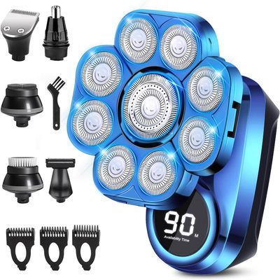 Electric Head Shaver for Bald Men, 6 in 1 Electric Head Razors for Men Shaving, Waterproof Bald Head Beard Shavers for Men with Grooming Kit, LED Display Rechargeable Rotary Shaver for Wet/Dry Shaving