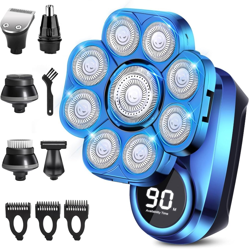 Electric Head Shaver for Bald Men, 6 in 1 Electric Head Razors for Men Shaving, Waterproof Bald Head Beard Shavers for Men with Grooming Kit, LED Display Rechargeable Rotary Shaver for Wet/Dry Shaving