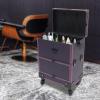 DreamRcoach Rolling Makeup Train Case w/Mirror, Beauty Trolley Rolling Makeup Train Case w/Lock, Nail Polish Cosmetic Organizer Traveling Cart Trunk for Make-up Artists (Purple) view 2