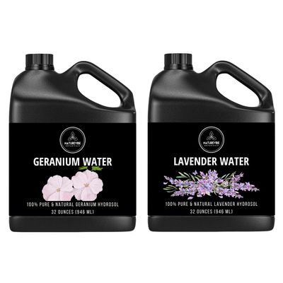 Naturevibe Botanicals Geranium Water 32 oz and Lavender Water 32 oz | 32oz Carrier Oils Combo