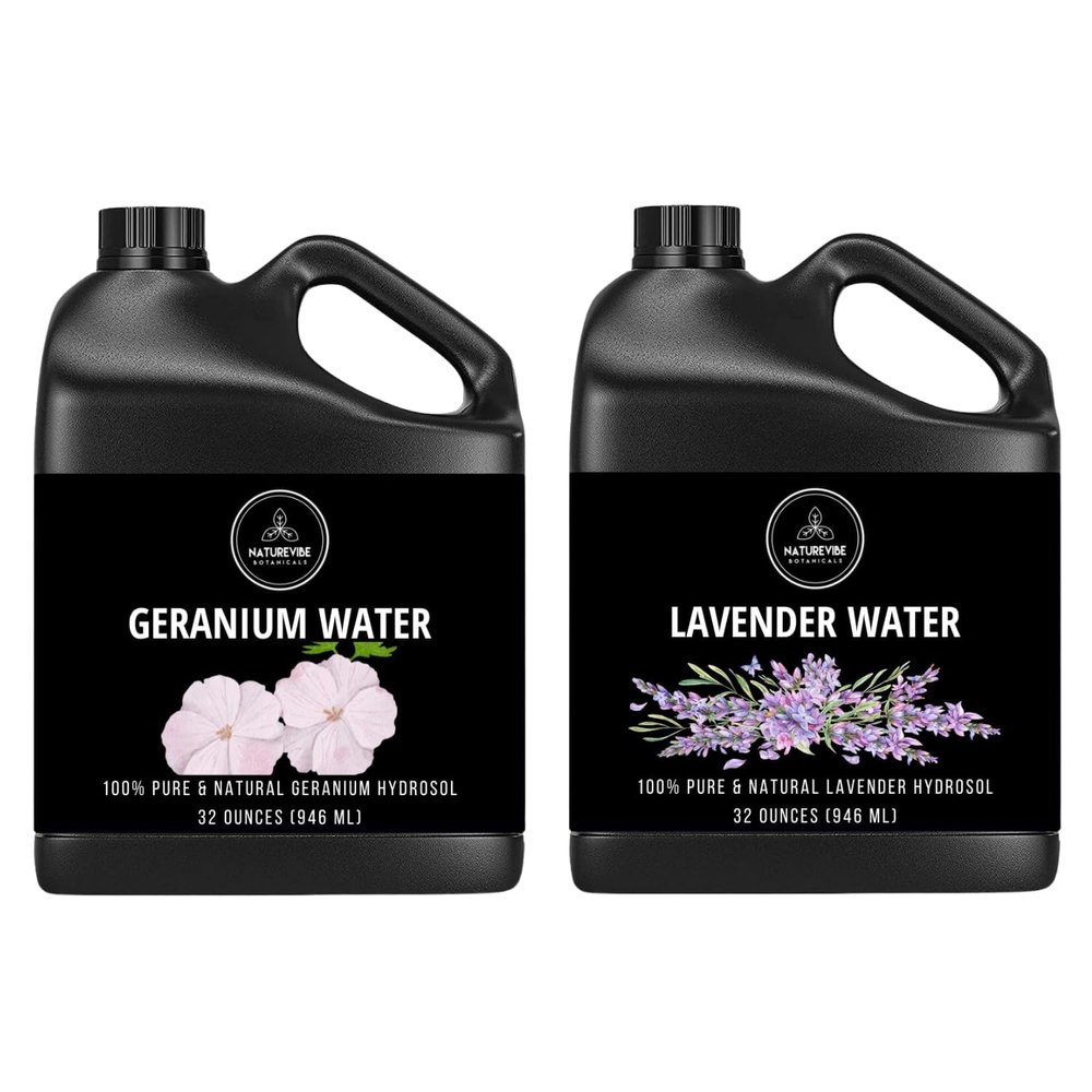 Naturevibe Botanicals Geranium Water 32 oz and Lavender Water 32 oz | 32oz Carrier Oils Combo