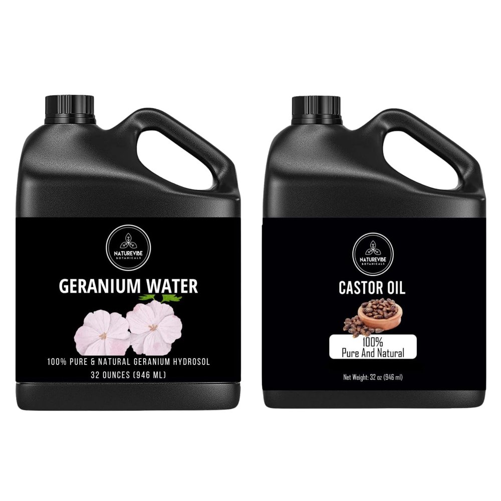 Naturevibe Botanicals Geranium Water 32 oz and Castor Oil 32 oz | 32oz Carrier Oils Combo