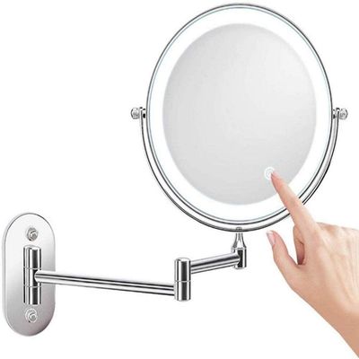 AWERAF Makeup Mirror 8' Bathroom Mirrors Wall Mounted Makeup Mirror, Upgrade Auto Off LED Shaving Mirror 1X/ 10X Magnifying Double Sided 360 Swivel Extendable, Powered by 4 x AAA Batteries
