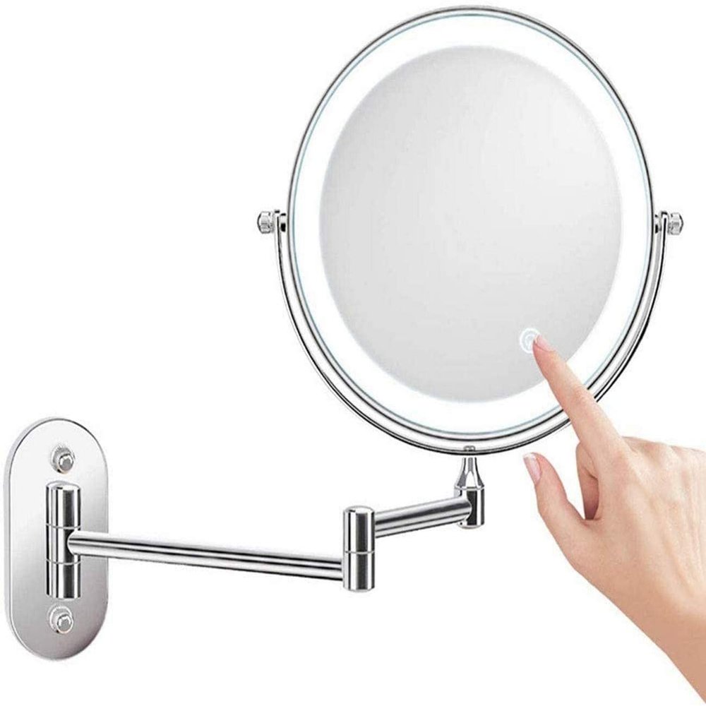 AWERAF Makeup Mirror 8' Bathroom Mirrors Wall Mounted Makeup Mirror, Upgrade Auto Off LED Shaving Mirror 1X/ 10X Magnifying Double Sided 360 Swivel Extendable, Powered by 4 x AAA Batteries
