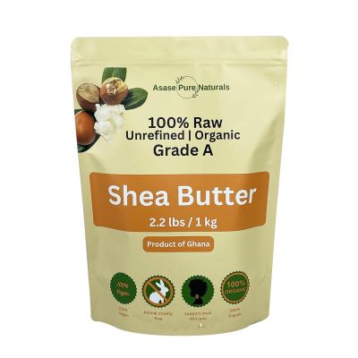 Asase Pure Naturals, Organic Shea butter, 1 KG, 35.2oz, 2.2 lbs, Raw, Unrefined, Natural, Grade A, Hand made, Ivory, Ghana Africa, Great for Hair, Skin, Lips, Nourish and moisturize, Body butter