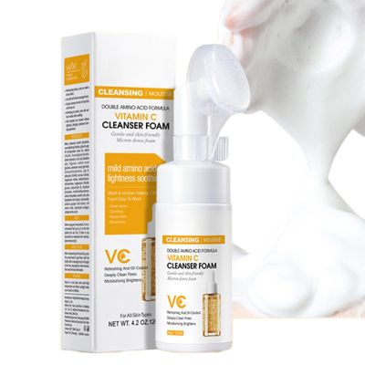 CLY AMS Vitamin C Face Wash - Foaming Facial Cleanser - Extracts Built In Silicone Face Brush, with Vitamin C, Gentle Face Wash for Acne-Prone Skin,Face Cleanser for Women & Men