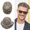 Lace Front Mens Toupee French Lace with Poly Human Hair System For Men Natural Hairline Mens Hair Replacement System Bleached Knots8"X10"#650 Light Brown with 50% gray-100% density view 1
