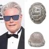 Lace Front Mens Toupee French Lace with Poly Human Hair System For Men Natural Hairline Mens Hair Replacement System Bleached Knots7"X9"#1B90 Off Black with 90% gray -90% density view 1
