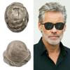 Lace Front Mens Toupee French Lace with Poly Human Hair System For Men Natural Hairline Mens Hair Replacement System Bleached Knots8"X10"#660 Light Brown with 60% gray-90% density view 1