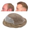 Lace Front Mens Toupee French Lace with Poly Human Hair System For Men Natural Hairline Mens Hair Replacement System Bleached Knots7"X9"#20 Light Ash Blonde-110% density view 1