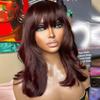 oulaer Natural Wave Wig With Bangs Brazilian Remy Redish Color Human Hair Wigs Short Wavy Bob 13X4 HD Transparent Lace Wig Bleached Knots 150% Density 16Inch view 2