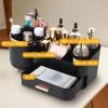 Zufudo Makeup Organizer Countertop with Drawer 360 Rotating Brush Holder Storage Large Capacity Skincare Cosmetic Display Cases for Vanity Bathroom Desktop, Model 3016 Black view 2