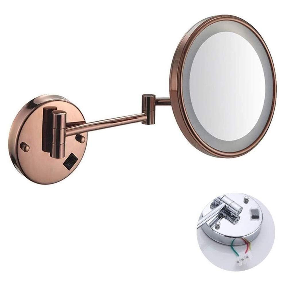 AWERAF Vanity Mirror Makeup Mirror Cosmetic Mirror Shaving Mirror Chrome Plated/Wall-Mounted/Single-Sided/Foldable / 3X Magnification/with Led Light/a