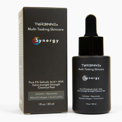 Turbinne Synergy Multi-Tasking Extra Strength Chemical Peel. Pure 5% Salicylic Acid + AHA. Best For Exfoliate, Rejuvenate, Rebuild Collagen & Acne Control 30 mL / 1 fl. oz
