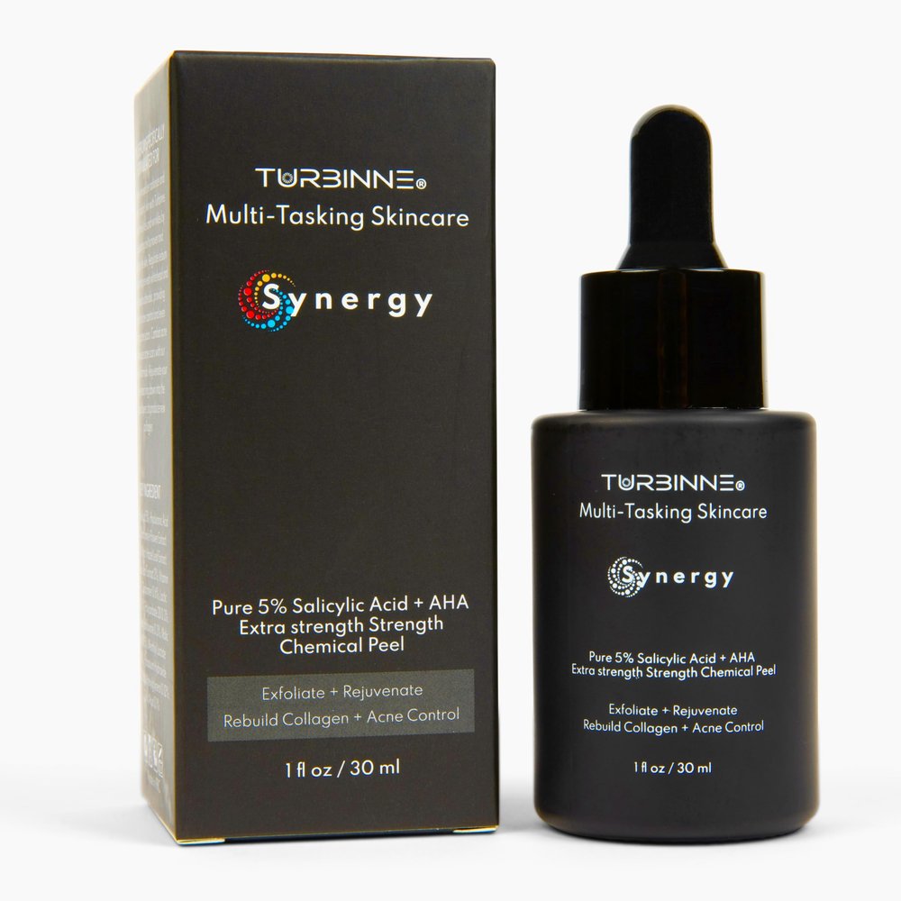Turbinne Synergy Multi-Tasking Extra Strength Chemical Peel. Pure 5% Salicylic Acid + AHA. Best For Exfoliate, Rejuvenate, Rebuild Collagen & Acne Control 30 mL / 1 fl. oz