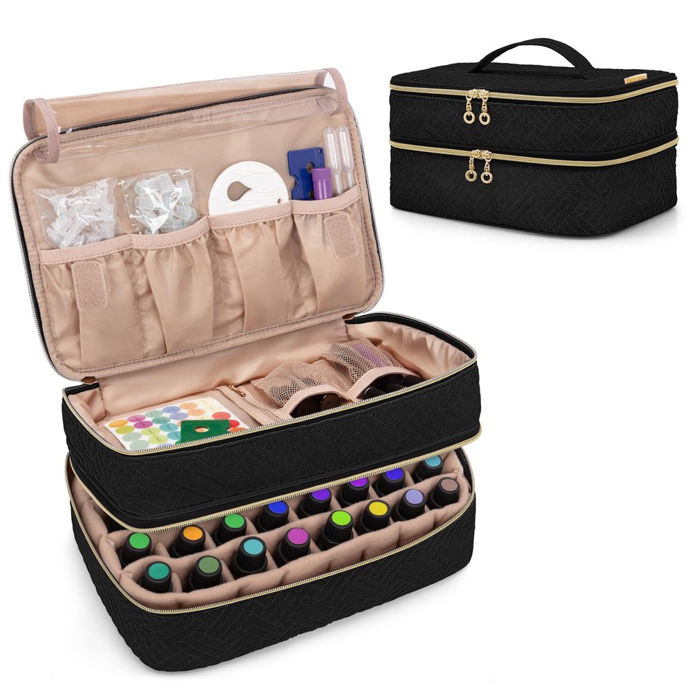 BAFASO Essential Oil Storage Case Holds 40 Bottles (5ml-30ml), Essential Oil Organizer with Tool Storage Sections (Bag Only), Black
