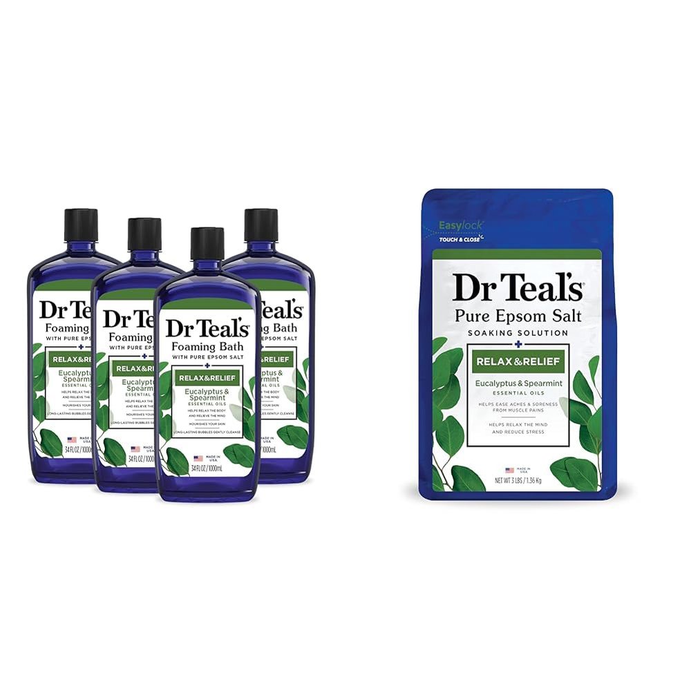 Dr Teal's Foaming Bath & Salt Soak with Pure Epsom Salt, Relax & Relief with Eucalyptus & Spearmint, 3 lbs