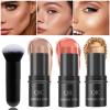 3 Pcs Contour Stick Makeup Kit, Shades with Cream Bronzer Contour, Highlighter and Blush Stick, Easy Sculpt the Cheeks Non-greasy, Waterproof Long-lasting Matte Dewy Effect for Face Makeup view 1