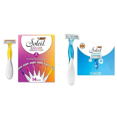 BIC Soleil Smooth Colors Women's Disposable Razors With Aloe Vera and vitamin E & Soleil Comfort Disposable Razors for Women, Sensitive Skin Razor with Aloe Vera and Vitamin