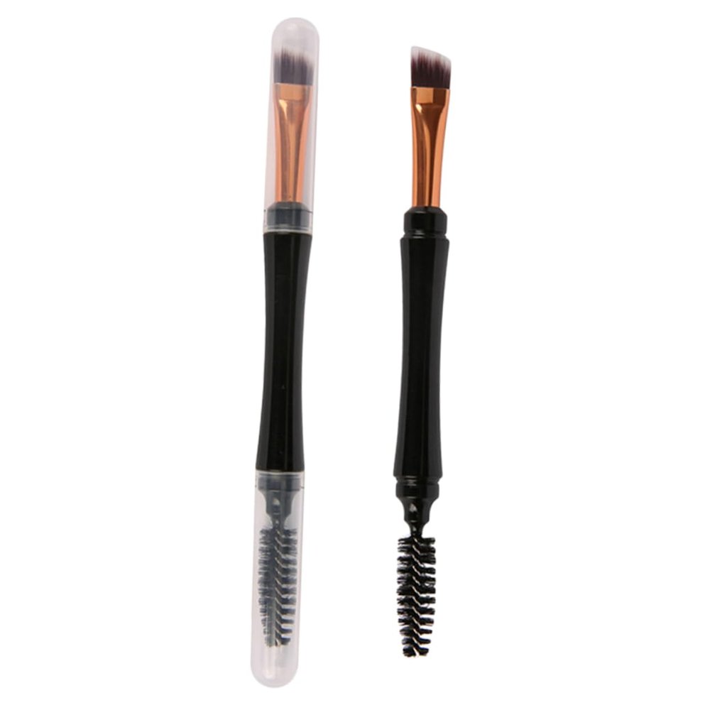 Beatifufu 2pcs Dual Purpose Makeup Brush with Eyelash Combs Durable Travel Cosmetic Tools for Women Smooth Handle Design for Comfortable Use Gift Choice