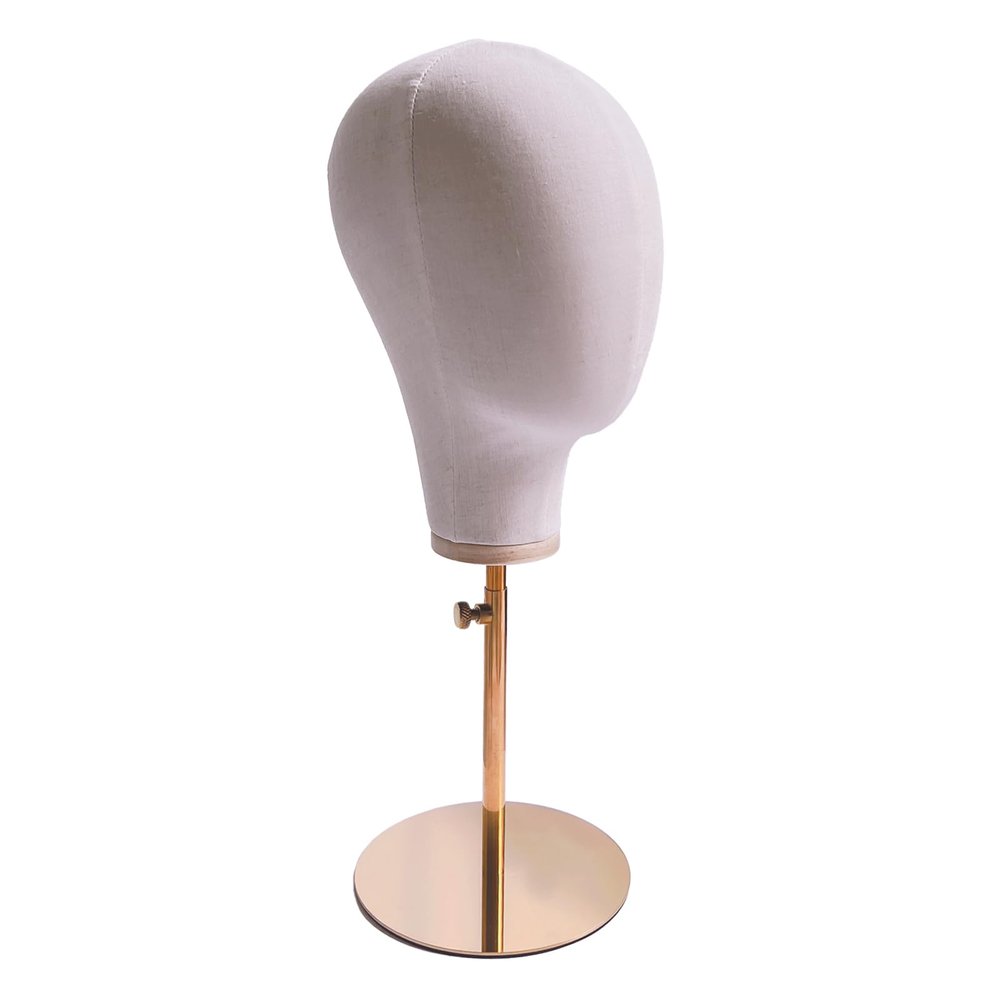 CHADWICK Wig Head Stand Mannequin Head Wig Stand Hat Display Stands - 21 Inch Manikin Head Block Set for Hats, Wigs Display - Canvas Fabric Head Hat Rack with Metal Base - Adjustable Height, Beige