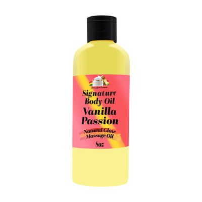 Black Lavish Essentials Vanilla Passion Signature Body Oil, Natural Glow Massage Oil for Soft Rejuvenated Skin, Vitamin E, Natural Oil for Dry Skin Moisturization (Vanilla Passion, 8 oz)