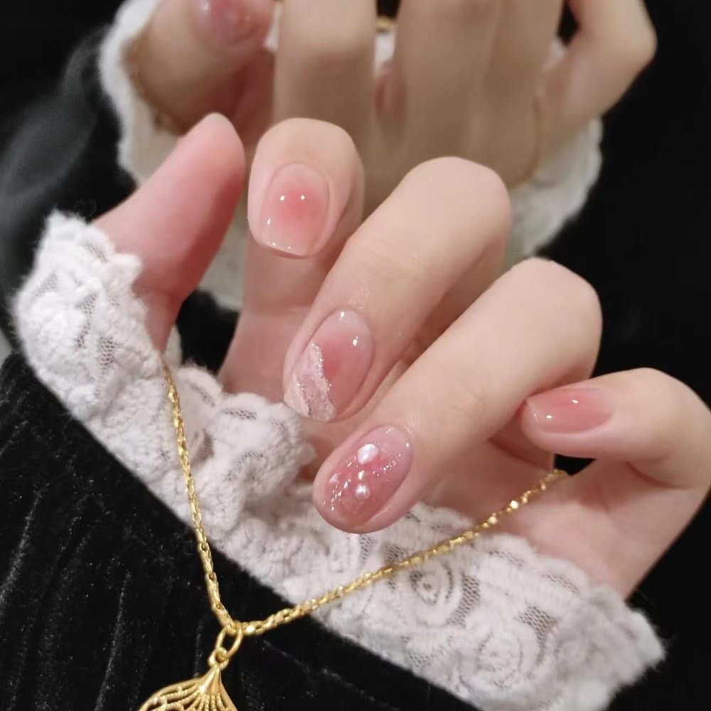 LGJYFI Wear artificial nail patches for manual nail enhancement; powder blusher tinge for short nail enhancement products ( Size : S )