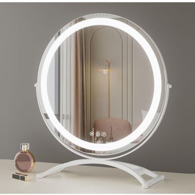 30cm 40cm 50cm Round Makeup Mirror With LED Lights, Lighted Vanity Mirror With 360 Rotation, Dressing Table Mirror With Touchscreen, 3 Color Lighting Modes, Adjust Brightness ( Color : White , Size :