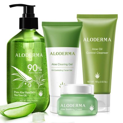 Aloderma Aloe Clearing Set - 5 Pieces - 2pcs x Cleanser, Soothing Cream, Aloe Vera Gel with Tea Tree Oil and Aloe Clearing Gel