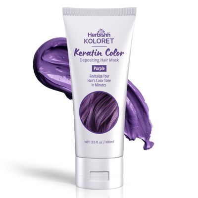 Herbishh Koloret Keratin Color Depositing Hair Mask  2-in-1 Deep Conditioner for Vibrant Refreshed Hair, Ideal for Dry Damaged Hair, Salon-Worthy Shine at Home, All Hair Types, Purple, 3.5 fl. Oz