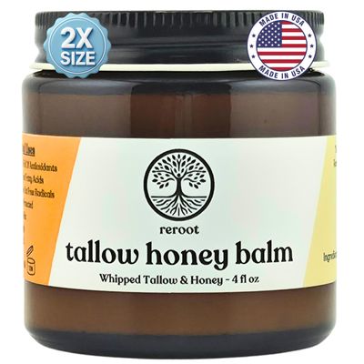 Beef Tallow Balm for Skin -2 Ingredients- Grass-Fed Grass-Finished Beef Tallow & Raw Honey for Skin - Unscented Beef Tallow Honey Balm for Face & Body - Sensitive Dry Skin Eczema Psoriasis Rosacea