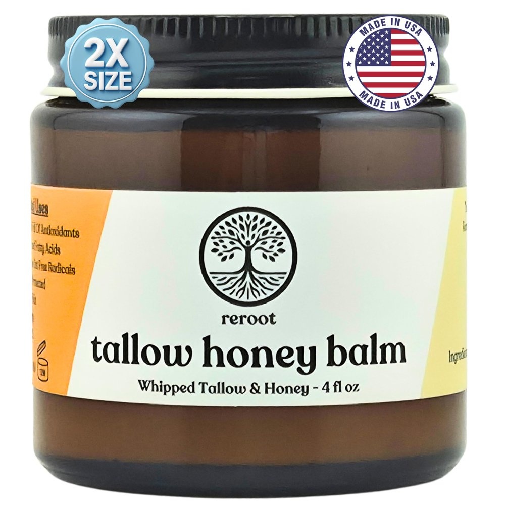 Beef Tallow Balm for Skin -2 Ingredients- Grass-Fed Grass-Finished Beef Tallow & Raw Honey for Skin - Unscented Beef Tallow Honey Balm for Face & Body - Sensitive Dry Skin Eczema Psoriasis Rosacea