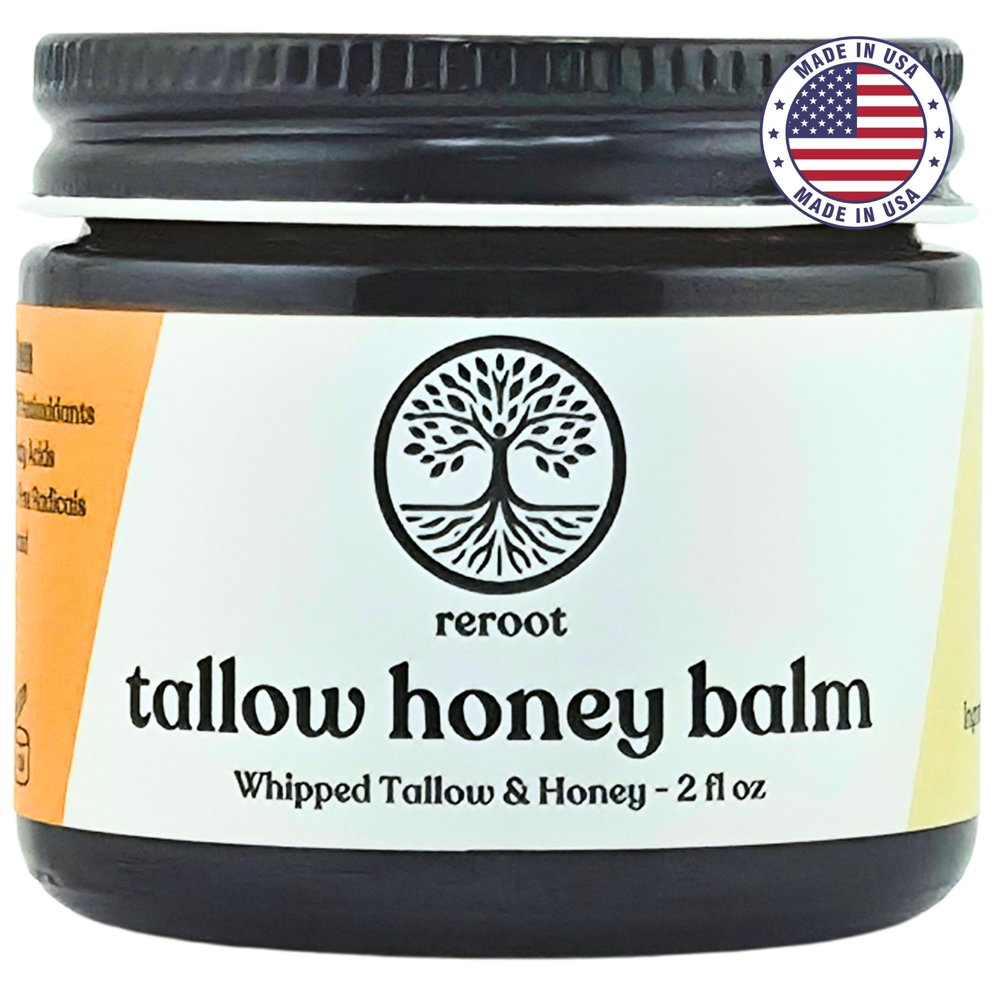 Beef Tallow Balm for Skin -2 Ingredients- Grass-Fed Grass-Finished Beef Tallow & Raw Honey for Skin - Unscented Beef Tallow Honey Balm for Face & Body - Sensitive Dry Skin Eczema Psoriasis Rosacea
