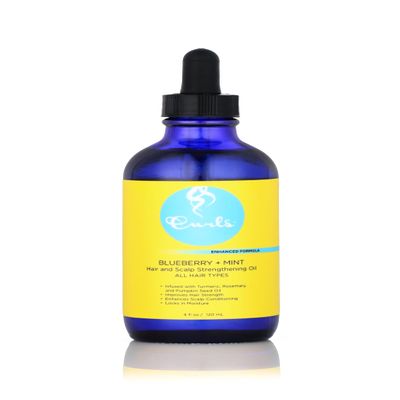 Curls Blueberry Bliss Blueberry & Mint Hair and Scalp Strengthening Oil - 4 oz, Root-Penetrating Hair Oil with Turmeric, Rosemary & Pumpkin Seed Oil, Hair and Scalp Treatment Oil, All Hair Types