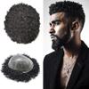 10Inch Afro Toupee For Black Men Human Hair Replacement System Full Poly Mens Toupee Skin PU Hair Piece For African American Men Hair Units Wigs (#1B Off Black-Afro Curl 10mm) view 1