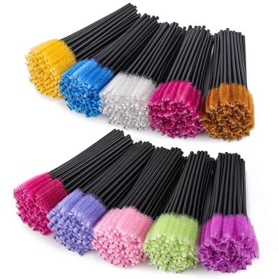 BTYMS 500 Pieces Disposable Mascara Wands Eyelash Brush Brow Brushes Applicators Lash Spoolies for Eye Lash Extension - Multi Color