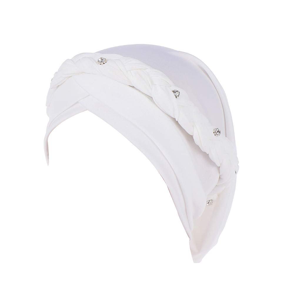 NinthAvenue Basics Unisex Stretchy Headband Turban with Buttons for Women Turban Headbands for Women Pearl Caps with (White, One Size)