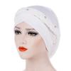 NinthAvenue Basics Unisex Stretchy Headband Turban with Buttons for Women Turban Headbands for Women Pearl Caps with (White, One Size) view 2