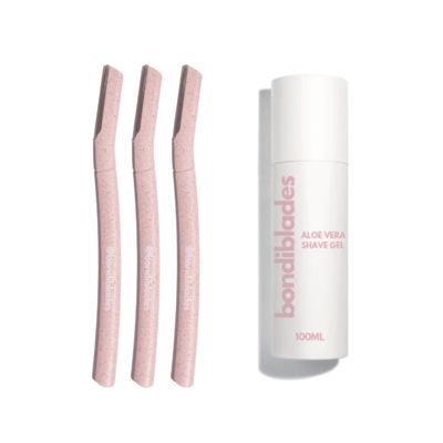 BONDI BLADES - Starter Kit - 3 Pack Dermaplaning Razors & Aloe Vera Shave Gel - Dermaplane Razor - Eyebrow Razor - Dermaplaning tool for Face - Facial Razor for Women - Peach Face Remover