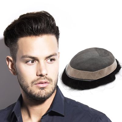 Toupee For Men Hair Pieces Fine Mono Mens Toupee Hair Replacement System For Men Hair System Poly Hair Pieces For Men Protesis Capilar Para Hombre7X10"-140% medium density1# JET BLACK