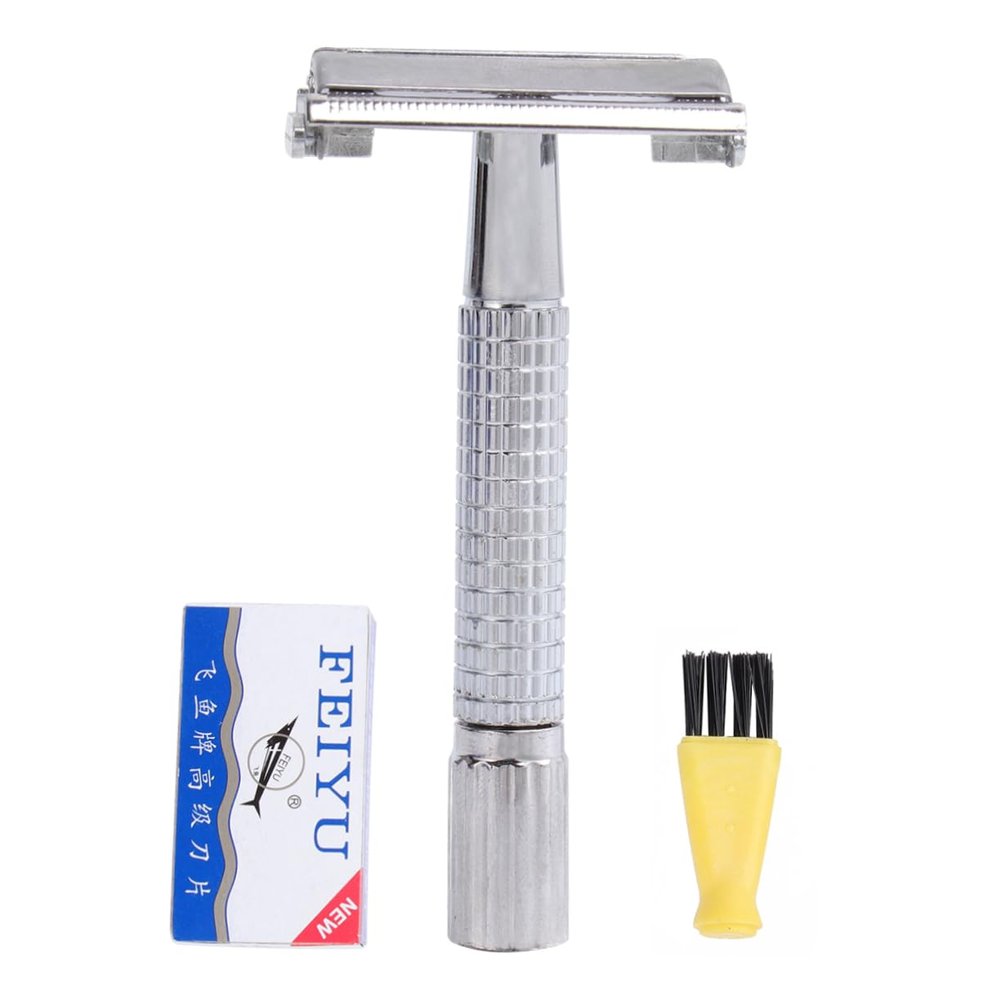 Gogogmee Classic Vintage Double-sided Manual Razor Holder Brush and Blades Shaving Machine for Men for Home and Travel Use Retro Design Satisfying Shaving Experience