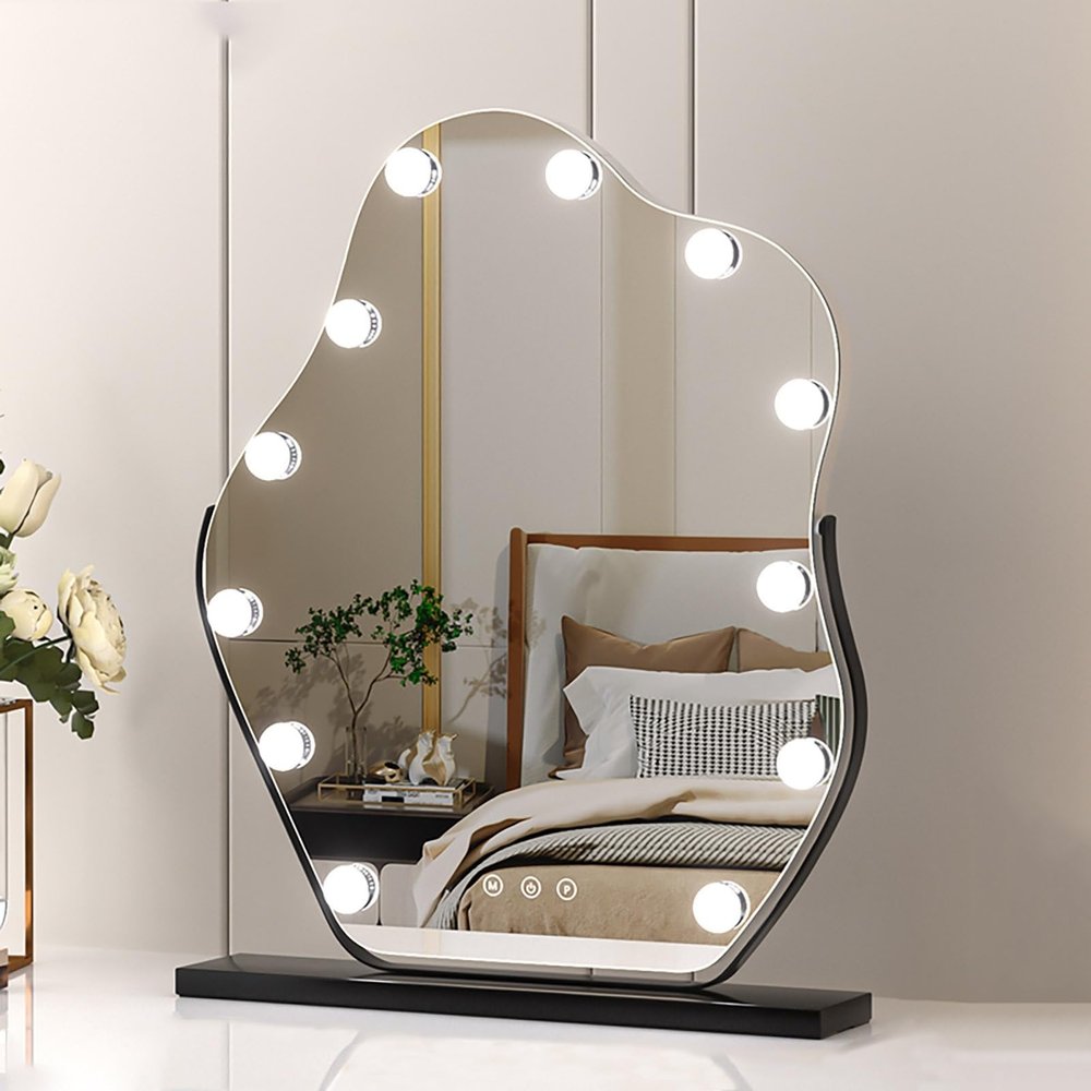 Vanity Mirror With Lights, Black Lighted Makeup Mirror With LED Bulbs For DeskDimmable 3 Lighting Modes, 360-degree RotatingVanity Cosmetic Mirror With Touch Screen,Dressing Table Makeup Mirror ( Co