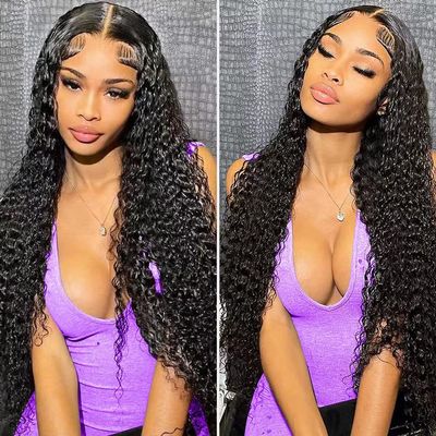 JIETAI 4x4 Curly Human Hair Wig 180% Density Deep Wave Lace Front Wig Glueless Wigs Human Hair Pre Plucked Curly Wig HD Lace Wig for Black Women (26 Inch)