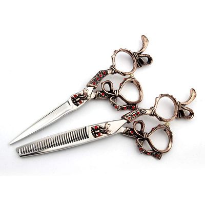 6 Inch Hairdresser Haircut Flat Scissor + Tooth Sccissor Tools Set Hair Care Tools (Red)