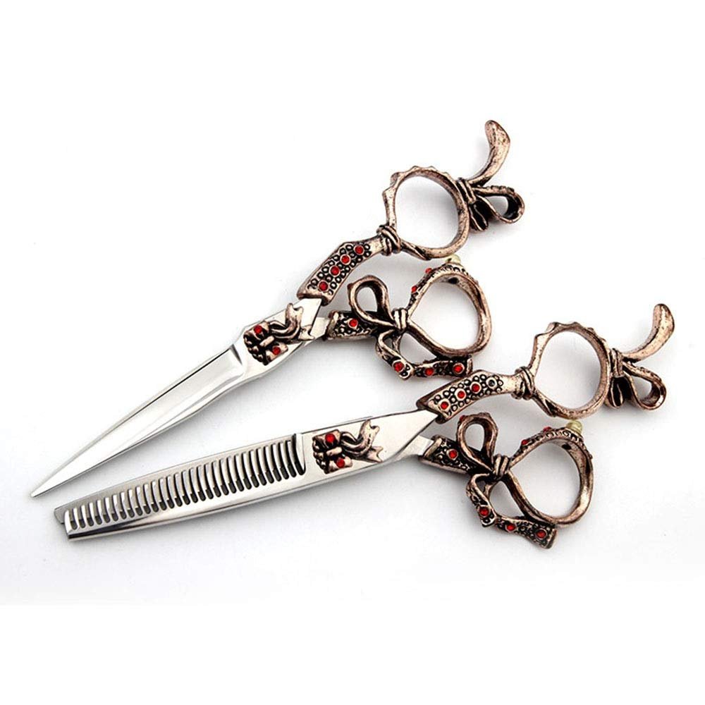 6 Inch Hairdresser Haircut Flat Scissor + Tooth Sccissor Tools Set Hair Care Tools (Red)